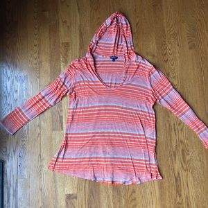 Splendid orange and gray striped LS hooded shirt M